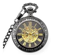 AthuAh Reloj Vintage, Relojes de Bolsillo Vintage for Hombre, Relojes mecánicos Steampunk, Reloj Colgante con Caja de Cadena, el Mejor(Black)