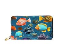 AthuAh Submarine Reef Fish - Cartera larga para mujer, cartera de viaje, cartera larga de gran capacidad, cartera con cremallera, 7.48 x 4.13 pulgadas, Negro -, Talla única, Moderno