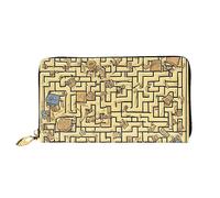 AthuAh Treasure Maze - Cartera larga para mujer, cartera de viaje, cartera larga de gran capacidad, cartera con cremallera, 7.48 x 4.13 pulgadas, Negro -, Talla única
