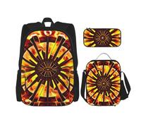 AthuAh Turning The Flame Mochila y mochila para niñas y niños con bolsa de almuerzo y estuche para lápices, juego de 3 piezas para senderismo, escuela, excursiones, Black, Talla única