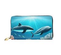 AthuAh Whales Under The Sea Cartera larga para mujer, cartera de viaje, cartera larga de gran capacidad, cartera con cremallera, 7.48 x 4.13 pulgadas, Negro -, Talla única