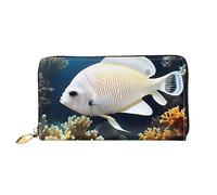 AthuAh White-Golden Fish Cartera larga para mujer, cartera de viaje, cartera larga de gran capacidad, cartera con cremallera, 7.48 x 4.13 pulgadas, Negro -, Talla única