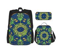 AthuAh Yin Yang Totem Mochila y mochila para niñas y niños con bolsa de almuerzo y estuche para lápices, juego de 3 piezas para senderismo, escuela, excursiones, Black, Talla única