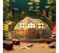 atibi Adorno de jardín de hadas al aire libre, funciona con energía solar, LED, casa de hadas para jardín, resina impermeable, adorno de vivienda, luz nocturna para decoración del hogar y patio