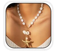 Atigy Collar bohemio con colgante de estrella de mar con perlas y conchas marinas, joyería para mujer, talla única, Metal, No es una piedra preciosa