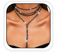 Atigy Collar de plata con cristales de Swarovski, gargantilla de cristales brillantes, collar largo de plata para mujer, joyería para mujer, talla única, No es una piedra preciosa