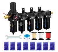 ATINY Secador de aire NPT de 5 etapas para compresor, cartucho de filtro de 5 y 0,5 y 0,01 micras, sistema de secado de aire, secadores desecantes dobles y regulador de aire, cuenco de metal, drenaje