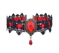 Atiptu Gargantilla gótica de encaje para mujer, gargantilla de encaje negro, collar vintage con colgante de cristal rojo, collares de vampiro, accesorios de disfraz de Halloween, Normal Large, Metal