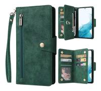 ATISIJIE Funda para Xiaomi Redmi Note 13 Pro 4G,Durable PU Leather Wallet Phone Cases con Kickstand,Carcasa Libro con Tarjetero Magnético Flip Cover Cuero Cordón Muñequera Cremallera-Verde