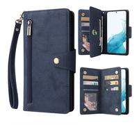 ATISIJIE Funda para Xiaomi Redmi Note 13 Pro Plus,Durable PU Leather Wallet Phone Cases con Kickstand,Carcasa Libro con Tarjetero Magnético Flip Cover Cuero Cordón Muñequera Cremallera-Azul