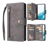 ATISIJIE Funda para Xiaomi Redmi Note 13 Pro Plus,Durable PU Leather Wallet Phone Cases con Kickstand,Carcasa Libro con Tarjetero Magnético Flip Cover Cuero Cordón Muñequera Cremallera-Gris