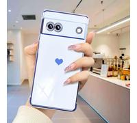 ATISIJIE Galvanoplastia Funda para Google Pixel 6A,Carcasa Moda Love-Heart Patrón Ultra Fina TPU Suave Anti-Choques y Anti- Arañazos Case para Google Pixel 6A (DDAX-Blue)
