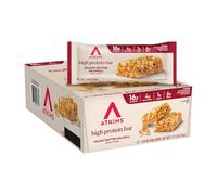 Atkins Barra de comida de proteína de granola de mantequilla de maní, alta en fibra, 16 g de proteína, 1 g de azúcar, 4 g de carbohidratos netos, reemplazo de comidas, apto para ceto, 12 unidades