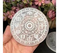AtkitS Cristal Placa de Carga de Yeso Blanco, losa de selenita de Cristal Natural, Sol, Luna, Piedra energética de Limpieza, adivinación de meditación (Color : 12 Zodiac)