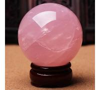 AtkitS meditación Bola Decorativa de Cristal de Cuarzo Rosa Natural con Soporte