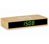 Atlanta 2603 - Despertador de Cuarzo con Pantalla LED con Carga inalámbrica (función de Carga inductiva, Carcasa de bambú)