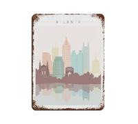 Atlanta Skyline - Póster retro de metal de hojalata, arte elegante, retro, pintura de hierro, bar, cueva de personas, cafetería, familia, garaje, póster para decoración de pared, 30 x 40 cm