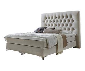 Atlantic Home Collection Ronja Cama con somier de muelles, cabecero Extragrande en Estilo de Hotel, 180 x 200 cm, Incluye sobrecolchón (Grado de firmeza H2), Crema
