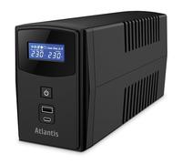 Atlantis A03-S1000P Fuente de alimentación ininterrumpida, onda pseudosinus, 1000 VA, 600 W, Line Interactive, Pantalla LCD, puerto USB doble frontal, 2 salidas Schuko, cable Alim integrado, USB, 1