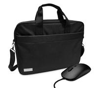 Atlantis Bolso portátil 15.6" pulgadas + ratón USB, bandolera modelo Lisboa, acolchado interior, bolsillo porta documentos, bolsillo exterior para accesorios, correa trolley Correa bandolera negra