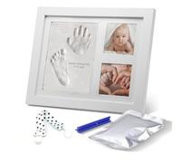 Atlants Marco de Huellas para Bebé, kit de arcilla segura y antigrietas, manos y pies, madera blanca premium, incluye rodillo, recuerdo original, regalo baby shower y mascotas