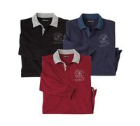 ATLAS FOR MEN - Pack de 3 Polos Hombre Manga Larga - Diseño Estampado - Algodón y Poliéster - Disponible en Tallas Grandes de la M hasta la 5XL