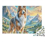 Atlas Pastor 1000 Piezas Rompecabezas Clásico Actividades Familiares Collie en la montaña Jigsaw Desafíos Difíciles para Adultos 38x26cm/1000pcs