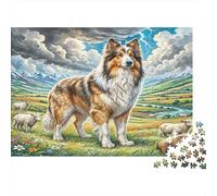 Atlas Shepherd Rompecabezas de Papel Cruce de Collie en Campo con ovejas, Set de Regalo de Amigo Invisible Estimulante Mental 38x26cm/1000 Piezas
