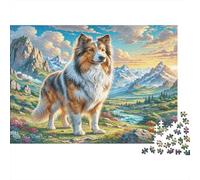 Atlas Shepherd Rompecabezas de Papel Reciclado Cruce de Collie en Valle de montaña con Flores Silvestres, Regalo Decorativo para niños 70x50cm/1000 Piezas