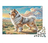 Atlas Shepherd Rompecabezas Premium de Cartón Husky en el Campo de Hierba con Montañas, Entrenamiento Cerebral para Adultos Mayores 70x50cm/1000 Piezas
