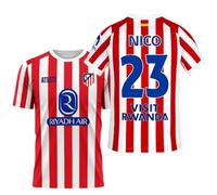 Atletico de Madrid - Camiseta 25/26 | Nombre Nico | Número 23 | Primera Equipación Local | Rayas Rojas y Blancas | Adulto y Niño | Oficial Fan Edition (FR/ES, Letras, M, Regular, Regular)