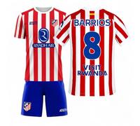 Atletico de Madrid - Camiseta Oficial Barrios 8 | Temporada 25-26 | Primera Equipación | Licencia Oficial | Hombre | Rayas Rojas y Blancas (FR/ES, Edad, 10 años, Regular)