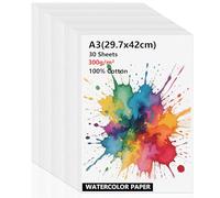 Atliberswo - Bloque de papel acuarela 30 hojas tamaño A3 300 g/m² - Ideal para acuarela, gouache, acrílico, dibujo artístico, obras de arte y manualidades (DIY)