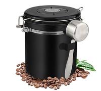 Atliberswo Bote Cafe Hermetico(1,5L), Recipiente Café Hermético, Frascos de café de acero inoxidable con cuchara, ideal para almacenar granos de café, especias, té y frutos secos (negro)