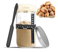 Atliberswo Tarro de masa madre de 35 oz/1000 ml, kit de inicio: tarro de fermentación con termómetro, espátula de silicona, tapa de aluminio y cinta de alimentación reutilizable