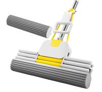 ATLION Fregona De Esponja, Mopas De Limpieza Suelos, Atrapapolvo Fregona Autoescurrible, Mopa para Limpiar Azulejos Y Paredes, 130cm Largo Mango, 38cm Fregona Rodillo De Tres Hileras(1 Head)