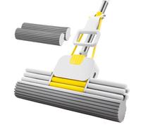 ATLION Fregona De Esponja, Mopas De Limpieza Suelos, Atrapapolvo Fregona Autoescurrible, Mopa para Limpiar Azulejos Y Paredes, 130cm Largo Mango, 38cm Fregona Rodillo De Tres Hileras(2 Heads)