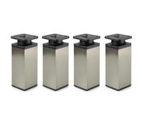 ATM Inox Juego de 4 patas ajustables para muebles, acero inoxidable, negro, 150 mm, altura ajustable, patas para muebles, patas cuadradas, metal y plástico, perfil: 40 x 40 mm