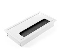ATM Pasacables para escritorio, mesa, muebles, salida de cables, rectangular, pasacables con cepillo integrado, solapa de aluminio, color blanco, 80 x 160 mm
