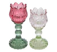 Atmosphera - 2 portavelas Flores Rosas y Blancas 8x8x17cm