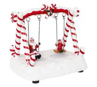 FEERIC LIGHTS & CHRISTMAS - Columpio Pueblo de Navidad Iluminado papá Noel y el Duende con Movimiento magnético 11 led Multicolores, Funciona con Pilas