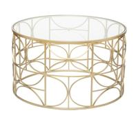 Atmosphera - Mesa de Centro Redonda Dorada - D 71 x H 41 cm - Tablero de Vidrio Templado, Base de Hierro - para Sala de Estar, Dormitorio