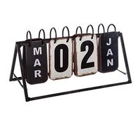 Atmosphera Calendario Vintage de Metal Blanco y Negro 27x15 cm