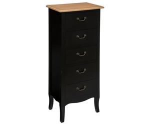 Atmosphera - Cómoda Chrysa en Negro y Madera - 45 x 30 x 113 cm - 5 cajones, Estilo romántico - para Dormitorio, salón y recibidor