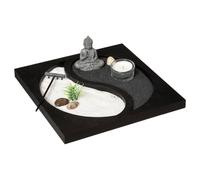 ATMOSPHERA CREATEUR D'INTERIEUR Jardín Zen Yin Yang Tal y como se ve en la Imagen, el Set Incluye: Piedras, 1 Porta Velas, Arena, Negro, 23,5 x 23,5 cm