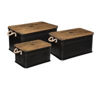 ATMOSPHERA CREATEUR D'INTERIEUR Lote de 3 baúles Léonie metal y madera negro