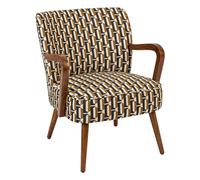 Atmosphera Creator d'Intérieur - Sillón Chiara Tela Chenille Negro Ocre Retro Vintage Madera Heva Reposabrazos Semi-Firme para Salón, Oficina Dormitorio