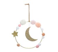 Atmosphera - Decoración Mural Infantil Luna - Pompones y Hierro - 14-5x21-5 cm