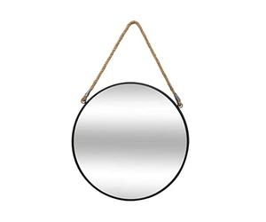 Atmosphera - Espejo Colgante Redondo, Negro - Diámetro 38 cm, Marco de Metal y Cuerda de Yute - para recibidor, salón, baño