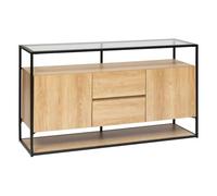 Atmosphera Interior Designer - Aparador Aldea Beige de 2 Puertas con Efecto Madera de Roble, 6 Compartimentos y Cubierta de Cristal Templado, para salón, Oficina y Dormitorio